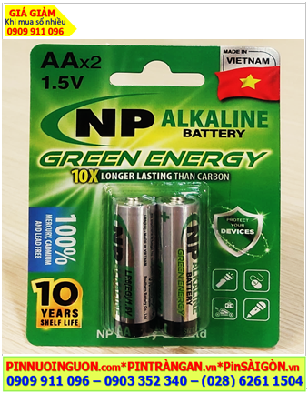 Pin NP LR6EG(2B), Pin tiểu AA 1.5v alkaline LR6EG(2B) Green Energy chính hãng (Loại vỉ 2 viên)